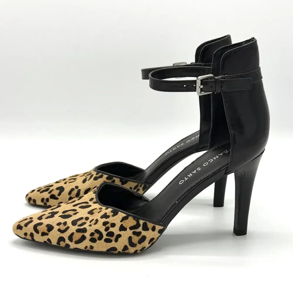 Franco Sarto Leopard Calf Hair Pointed Toe Stiletto Heels 7 Mob Wife